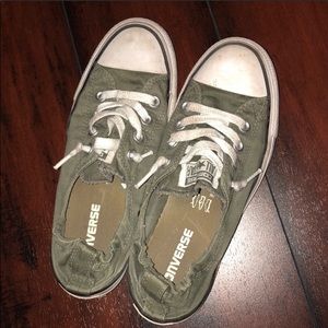 No tie army green slip on converse